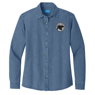 Embroidered Bear Crest  - Ladies Long Sleeve Value Denim Shirt Thumbnail