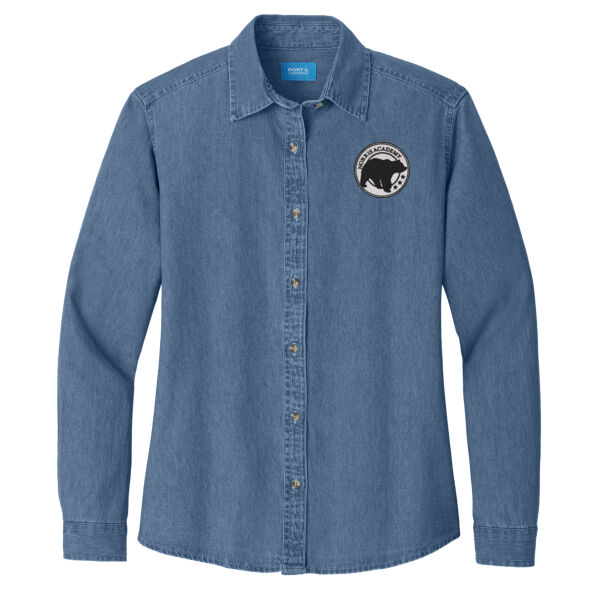 Embroidered Bear Crest  - Ladies Long Sleeve Value Denim Shirt Thumbnail