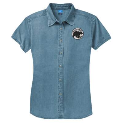 Embroidered Bear Crest  - Ladies Short Sleeve Value Denim Shirt Thumbnail