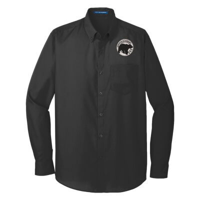 Embroidered Bear Crest  - Long Sleeve Carefree Poplin Shirt Thumbnail