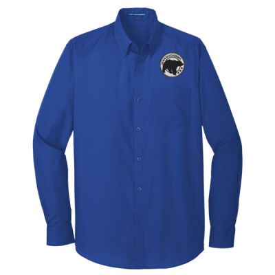Embroidered Bear Crest  - Tall Long Sleeve Carefree Poplin Shirt Thumbnail