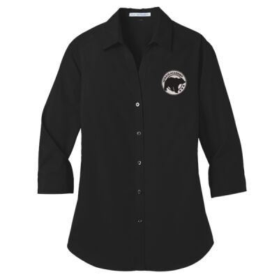 Embroidered Bear Crest  - Ladies 3/4 Sleeve Carefree Poplin Shirt Thumbnail