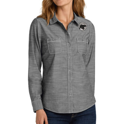 Embroidered Bear Crest  - Ladies Slub Chambray Shirt Thumbnail