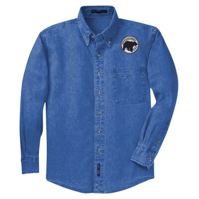 Embroidered Bear Crest  - Long Sleeve Denim Shirt Thumbnail