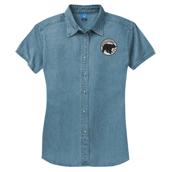 Embroidered Bear Crest  - Ladies Short Sleeve Value Denim Shirt Thumbnail