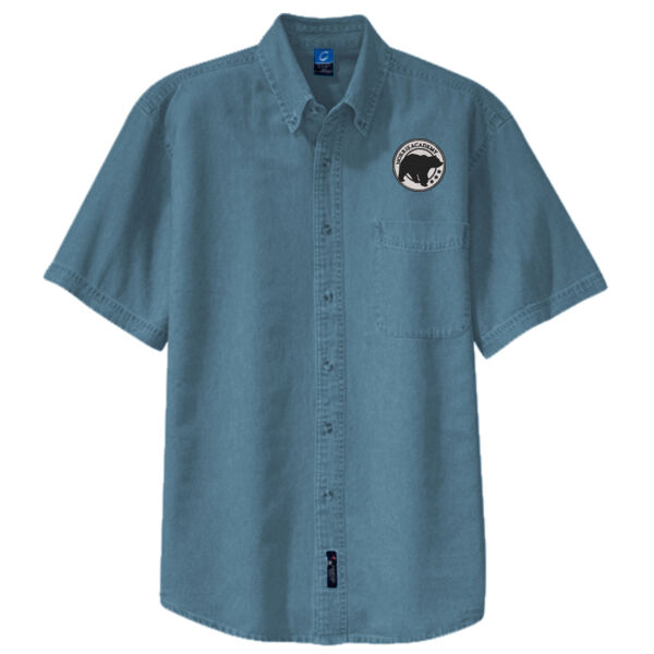 Embroidered Bear Crest  - Short Sleeve Value Denim Shirt Thumbnail