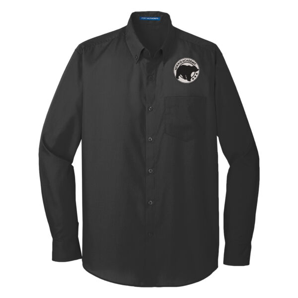Embroidered Bear Crest  - Long Sleeve Carefree Poplin Shirt Thumbnail