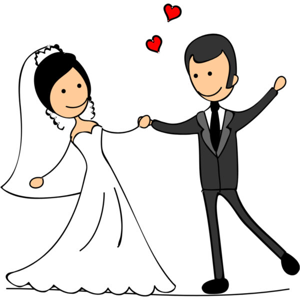 Cartoon Wedding Groom Bride Holding Hands 9 Thumbnail